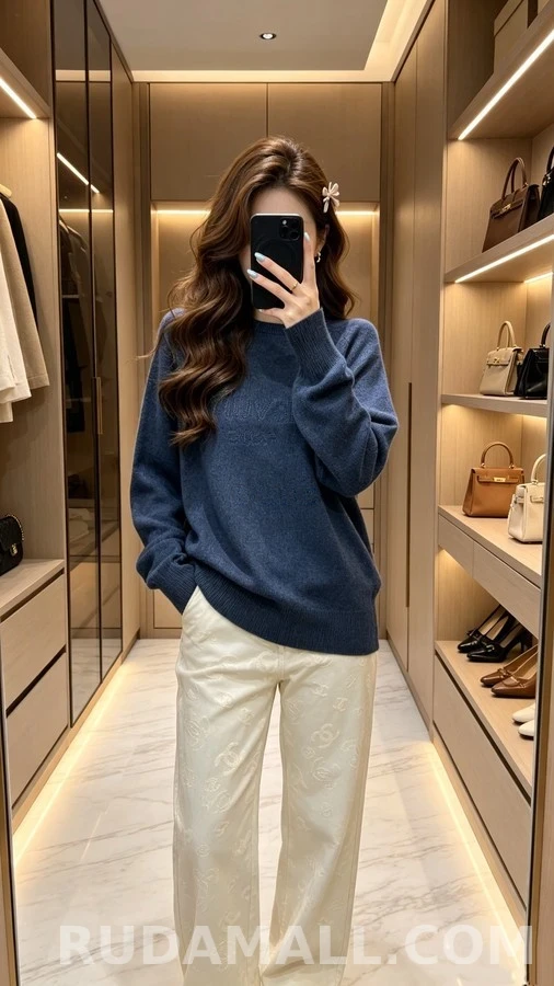 루이비통 루이비통 동색 로고 자수 라운드넥 니트 상세 이미지