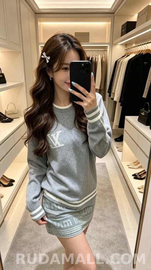루이비통 루이비통 로고 스트라이프 라운드넥 니트 상세 이미지