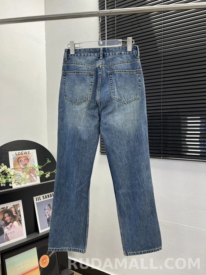 루이비통 루이비통 모노그램 가죽 패치 데님 팬츠 상세 이미지