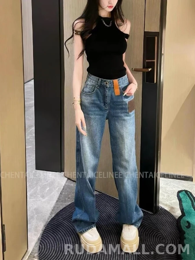 루이비통 루이비통 모노그램 가죽 패치 데님 팬츠 상세 이미지