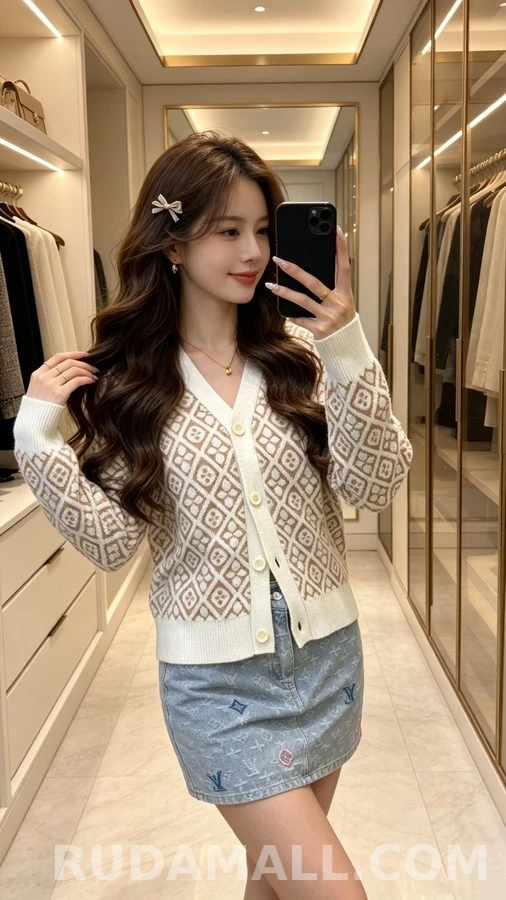 루이비통 루이비통 모노그램 쟈카드 V넥 가디건 상세 이미지