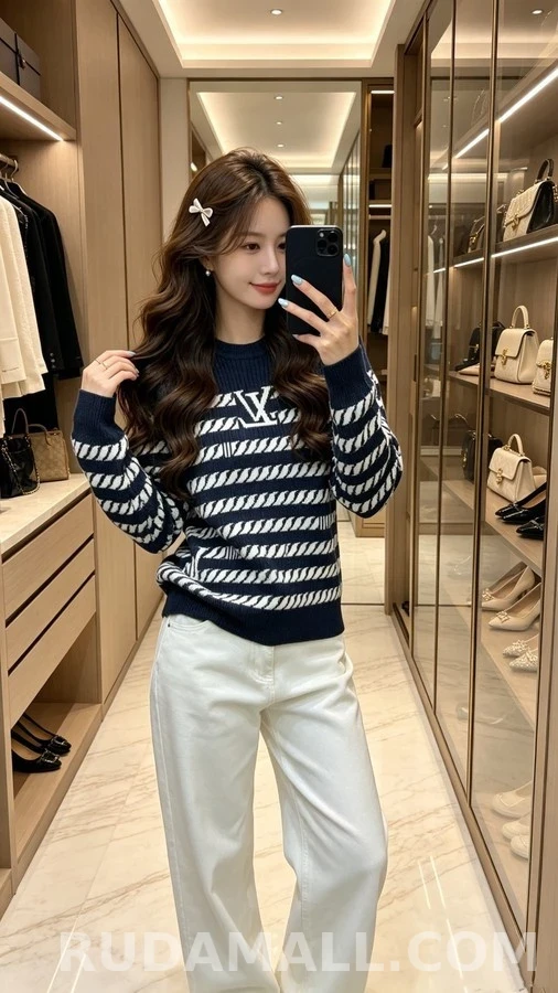 루이비통 루이비통 스트라이프 로고 니트 상세 이미지