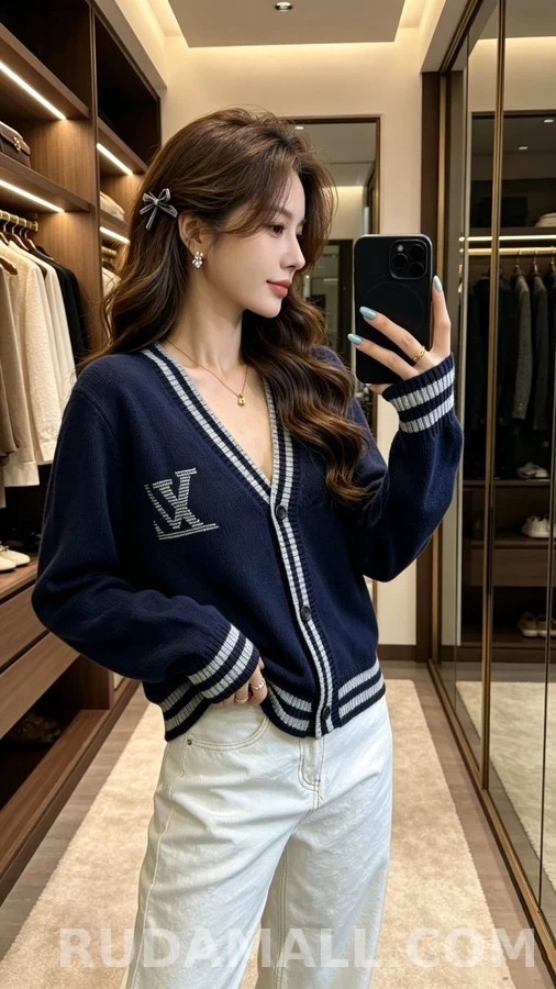 루이비통 루이비통 스트라이프 로고 V넥 가디건 상세 이미지