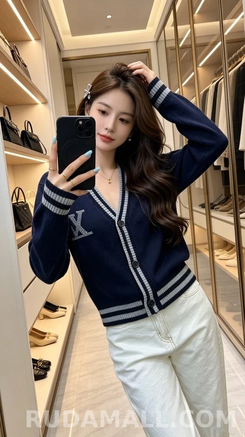 루이비통 루이비통 스트라이프 로고 V넥 가디건 상세 이미지