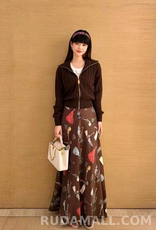 루이비통 루이비통 파이트 모드 키 패턴 롱 스커트 상세 이미지