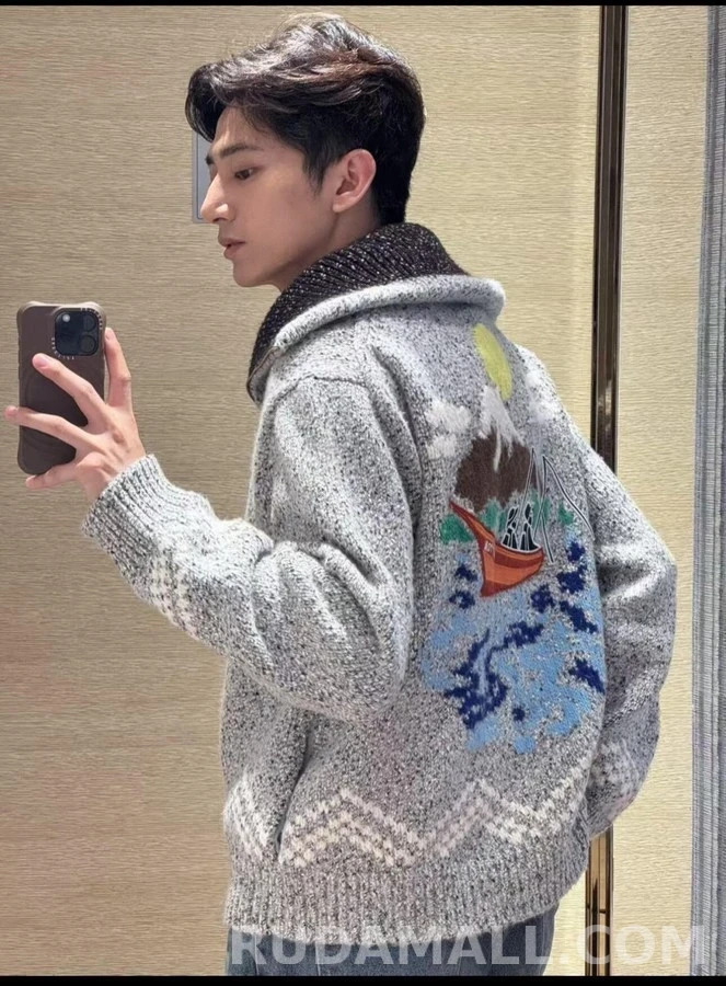 루이비통 루이비통 퍼렐 니고 낚시 자수 니트 집업 상세 이미지