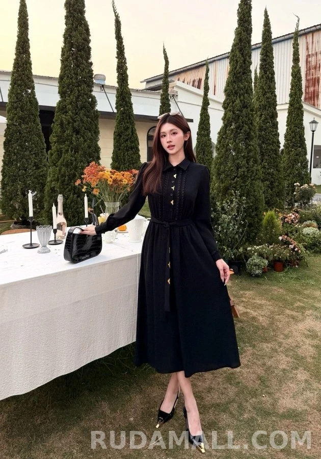 루이비통 루이비통 프릴 금장 롱 원피스 상세 이미지