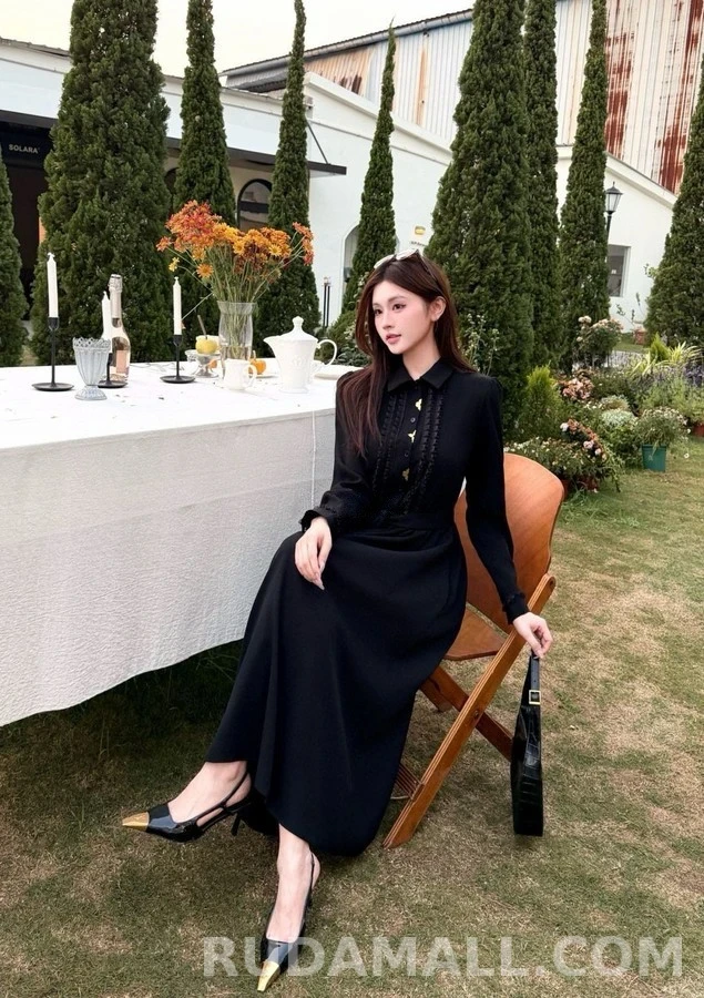 루이비통 루이비통 프릴 금장 롱 원피스 상세 이미지