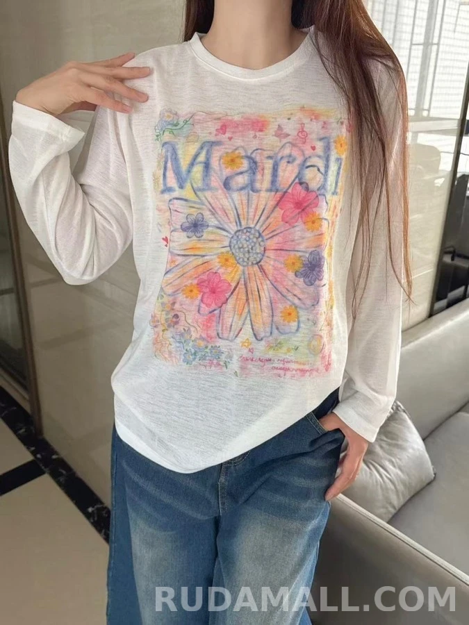 마르니 마르니 수채화 데이지 긴팔 티셔츠 상세 이미지