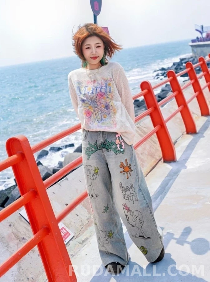 마르니 마르니 수채화 데이지 긴팔 티셔츠 상세 이미지