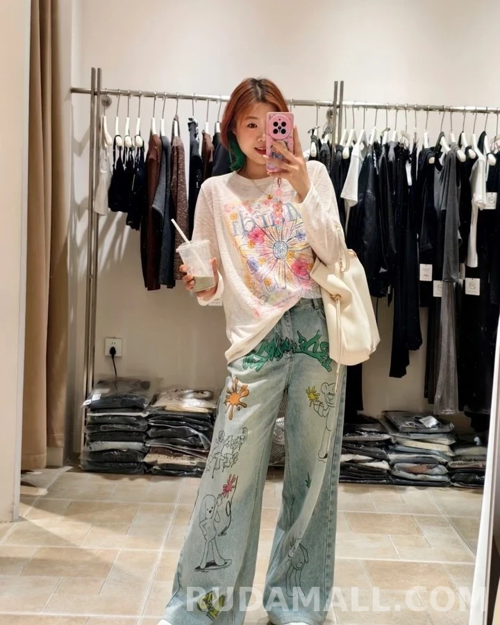 마르니 마르니 수채화 데이지 긴팔 티셔츠 상세 이미지