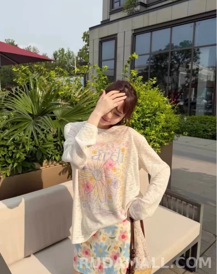 마르니 마르니 수채화 데이지 긴팔 티셔츠 상세 이미지