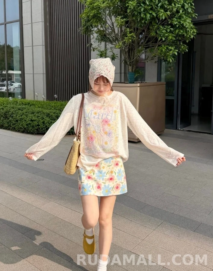 마르니 마르니 수채화 데이지 긴팔 티셔츠 상세 이미지