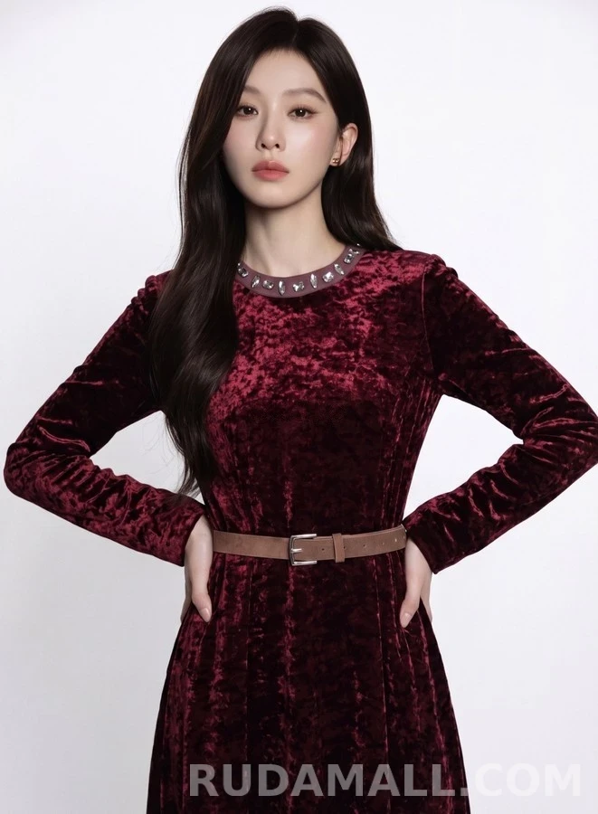 디올 디올 스터드 벨벳 롱 원피스 상세 이미지