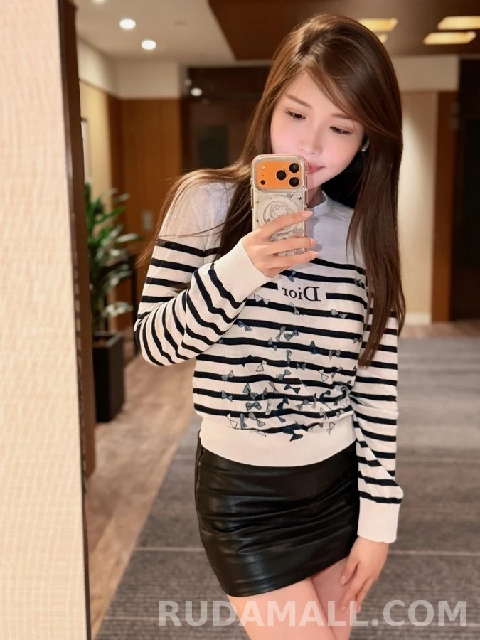 디올 디올 스트라이프 리본 자수 긴팔 티셔츠 상세 이미지