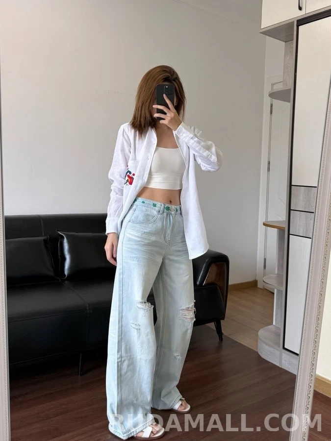 디올 디올 클로버 자수 와이드핏 데님 팬츠 상세 이미지