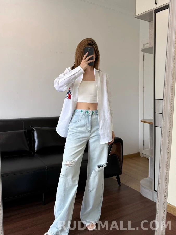 디올 디올 클로버 자수 와이드핏 데님 팬츠 상세 이미지