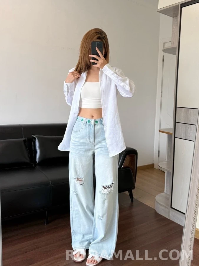 디올 디올 클로버 자수 와이드핏 데님 팬츠 상세 이미지