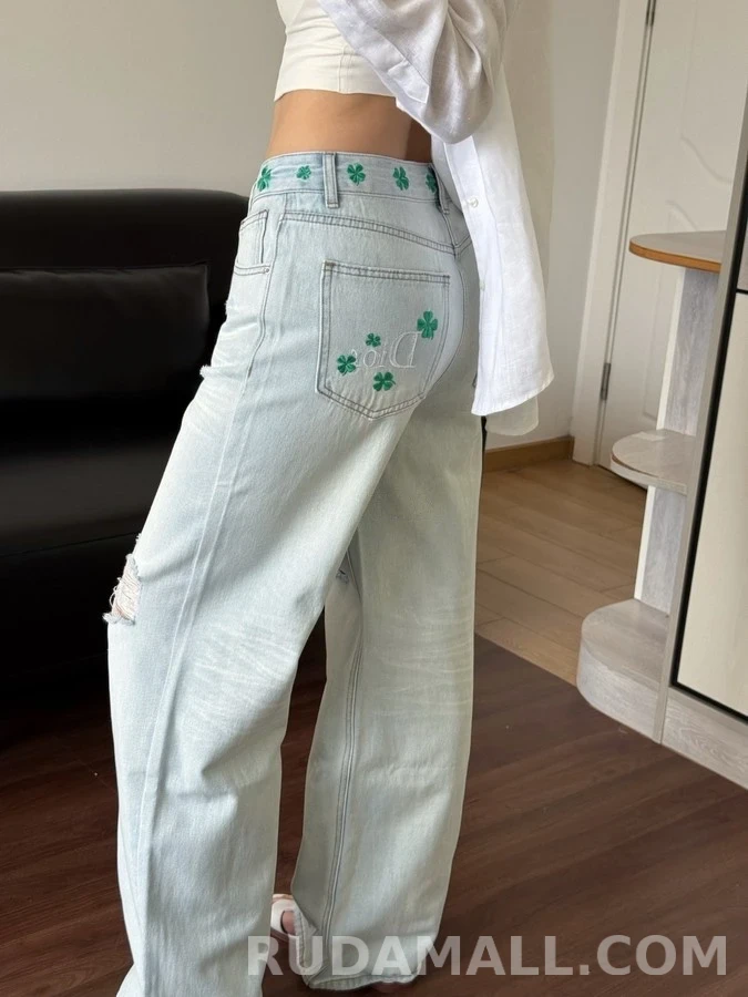 디올 디올 클로버 자수 와이드핏 데님 팬츠 상세 이미지