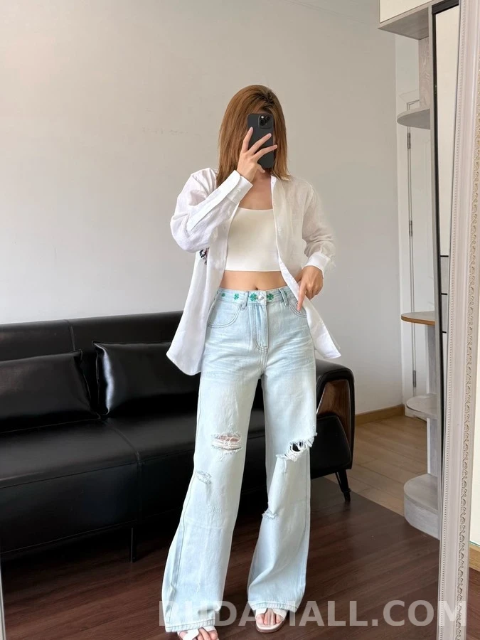 디올 디올 클로버 자수 와이드핏 데님 팬츠 상세 이미지