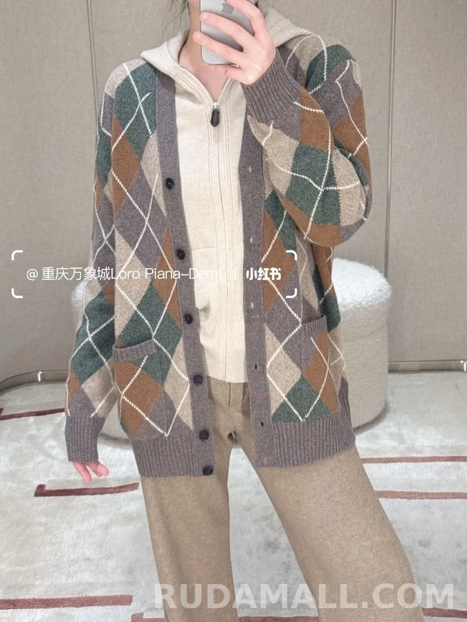 로로피아나 로로피아나 아가일 패턴 가디건 상세 이미지