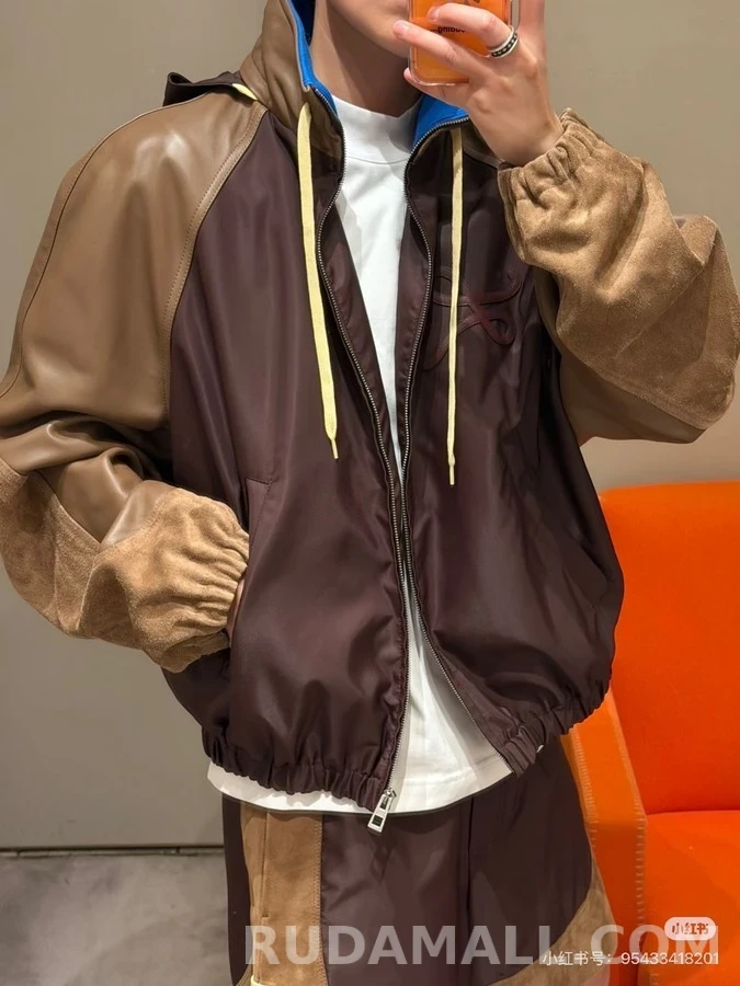 로에베 로에베 로고 가죽 패치워크 후드 집업 상세 이미지