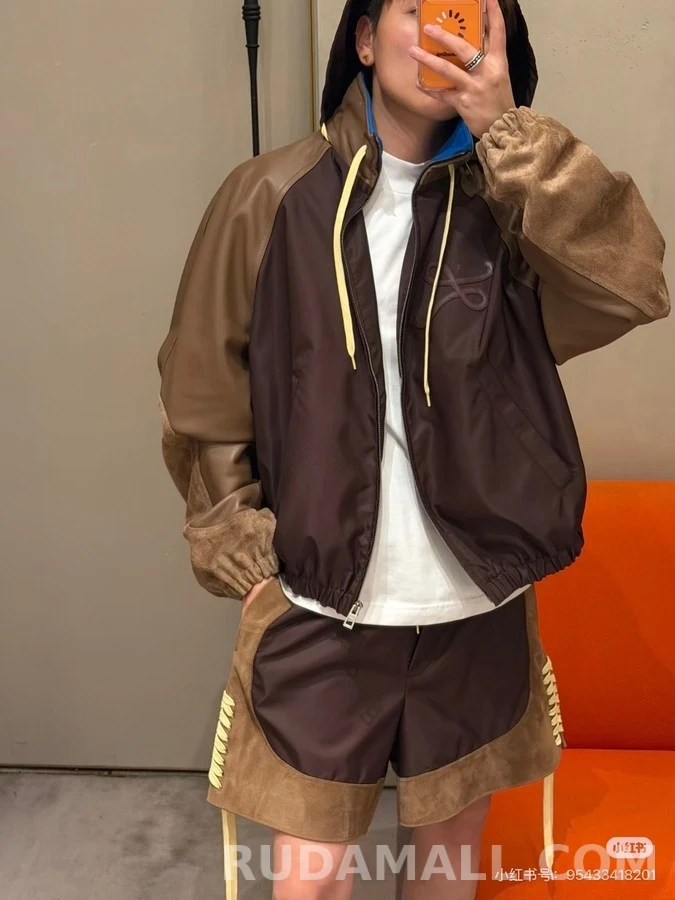 로에베 로에베 로고 가죽 패치워크 후드 집업 상세 이미지