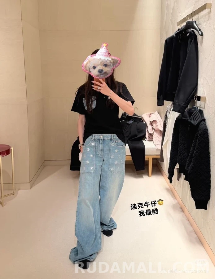 루이비통 루이비통 레터링 엠브로이더리 데님 와이드 팬츠 상세 이미지