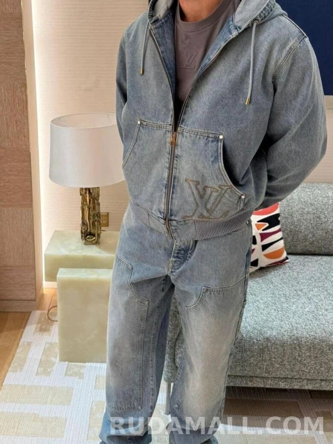 루이비통 루이비통 로고 워싱 데님 후드 집업 상세 이미지