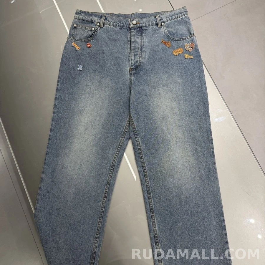 루이비통 루이비통 로고 자수 스터드 데님 트러커 재킷 상세 이미지