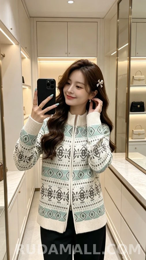 브루넬로 쿠치넬리 브루넬로 쿠치넬리 패턴 니트 집업 가디건 상세 이미지