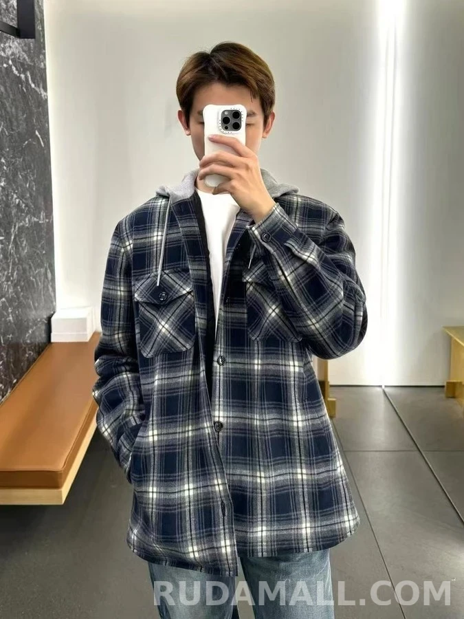 셀린느 셀린느 체크 캐시미어 후드 셔츠 상세 이미지