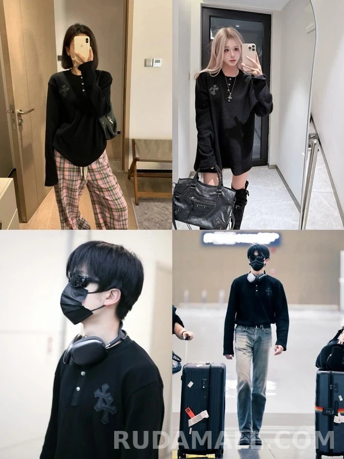 크롬하츠 크롬하츠 크로스 버튼 와플 긴팔 티셔츠 상세 이미지