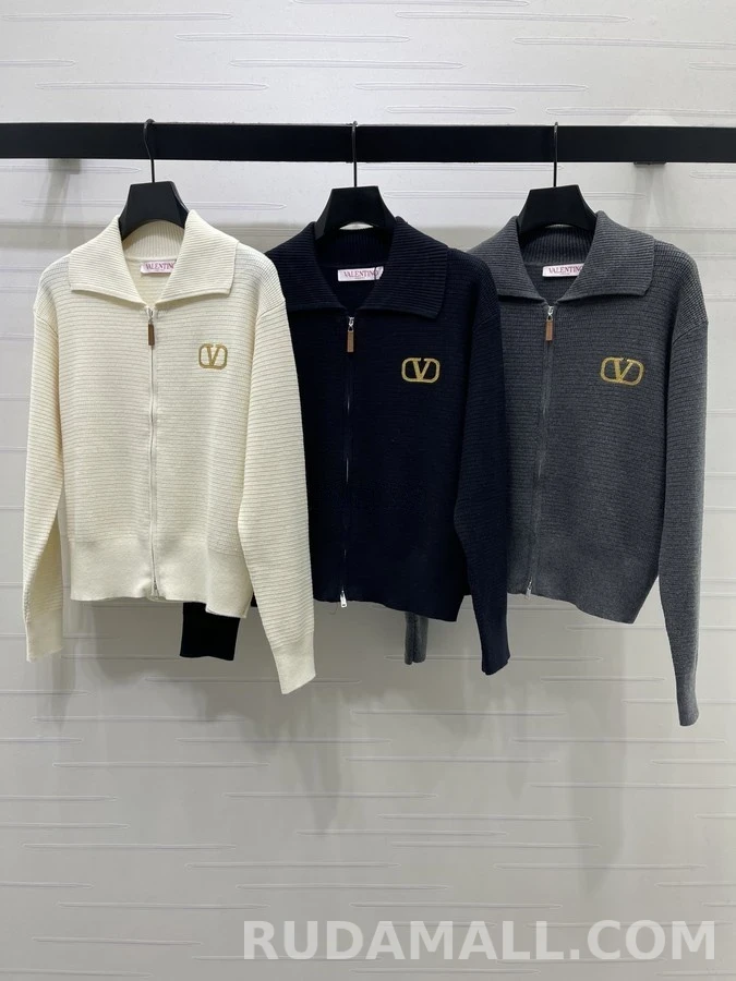 발렌티노 발렌티노 V 로고 립 니트 집업 가디건 상세 이미지