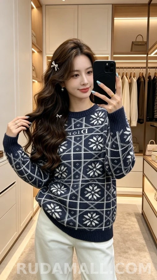 디올 디올 눈꽃 자카드 라운드넥 니트 상세 이미지