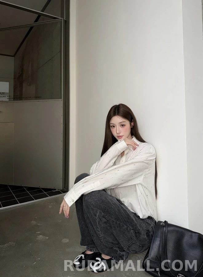 샤넬 샤넬 별점 자수 스트라이프 셔츠 상세 이미지