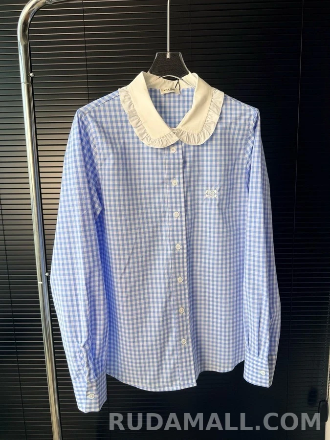셀린느 셀린느 체크 프릴 카라 셔츠 상세 이미지
