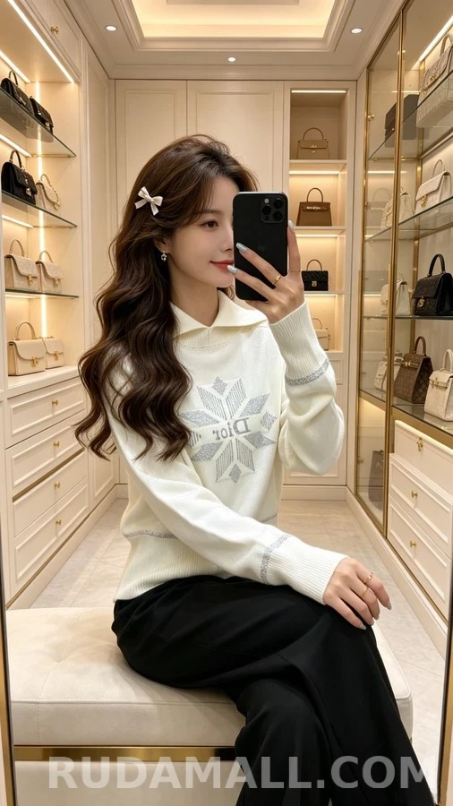 디올 디올 눈꽃 자카드 니트 풀오버 상세 이미지