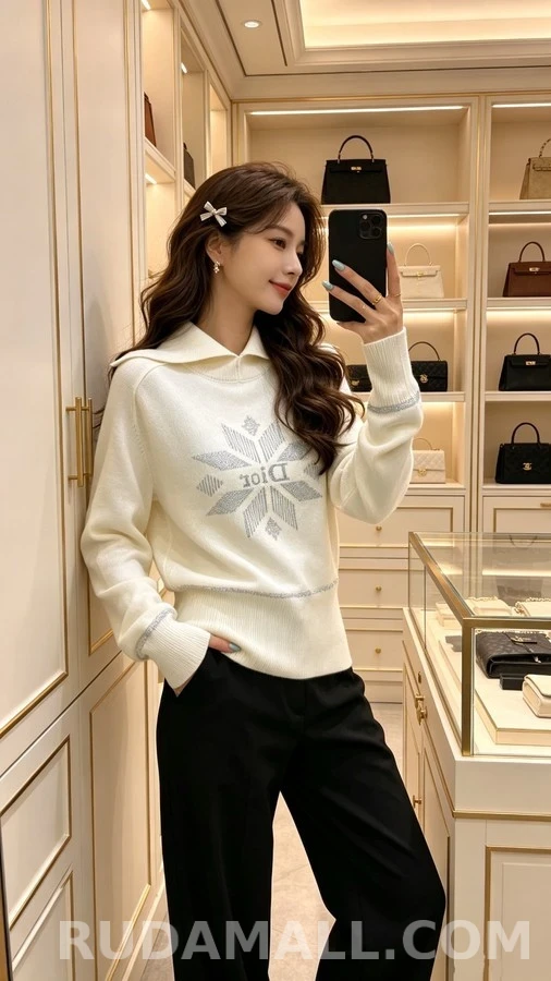 디올 디올 눈꽃 자카드 니트 풀오버 상세 이미지