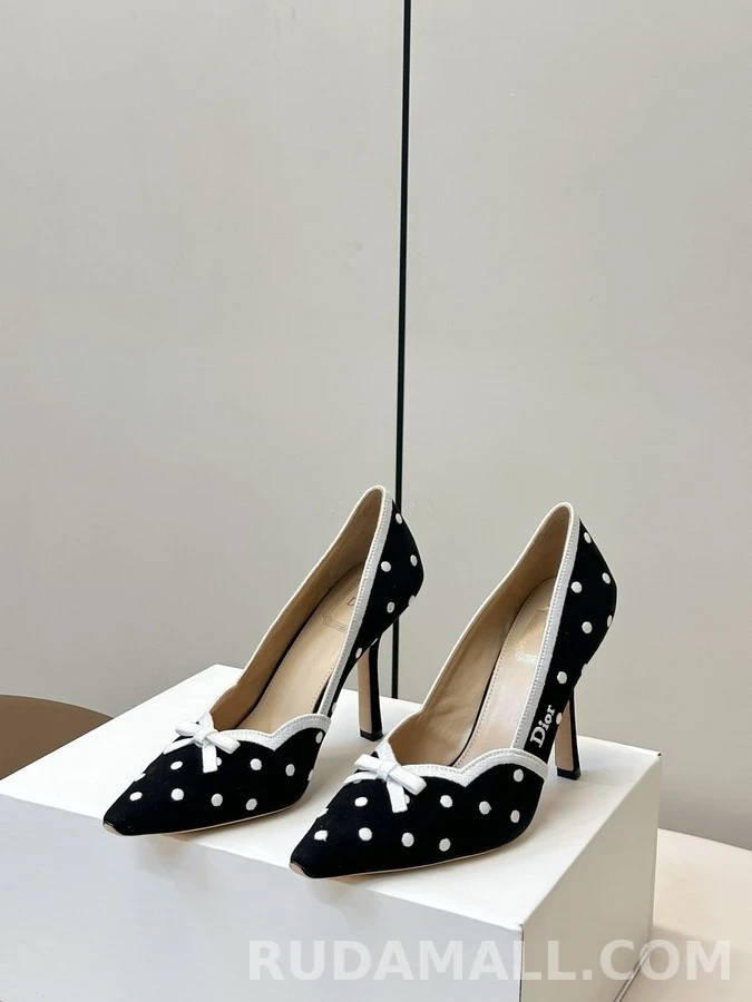 디올 디올 자수 도트 보우 하이힐 상세 이미지