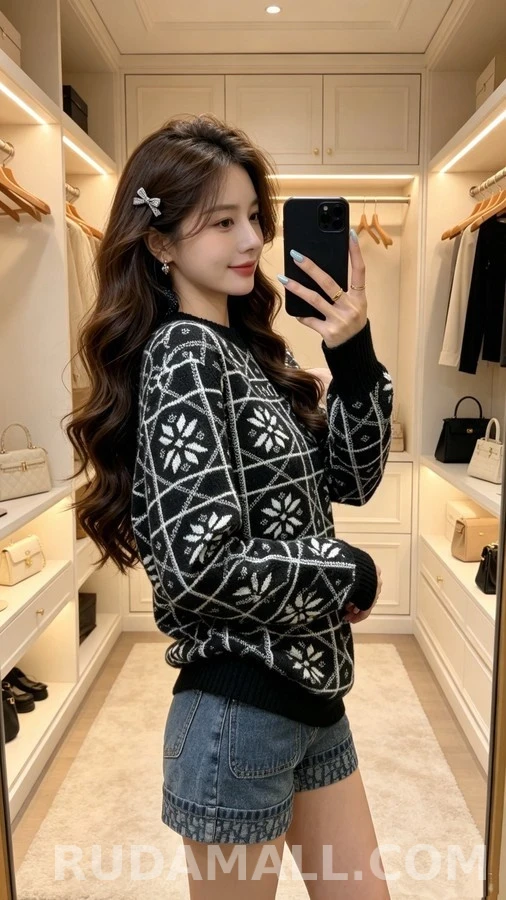 디올 디올 눈꽃 패턴 자카드 니트 상세 이미지