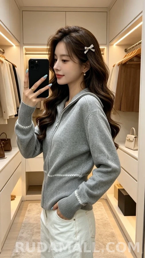 디올 디올 눈꽃 자수 라펠 니트 가디건 상세 이미지