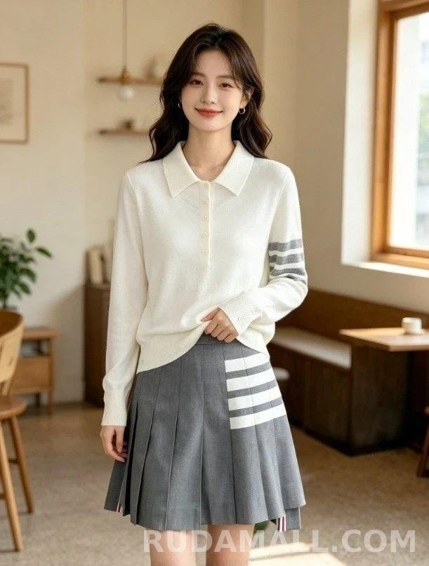 톰브라운 톰브라운 스트라이프 울 니트 폴로 셔츠 상세 이미지