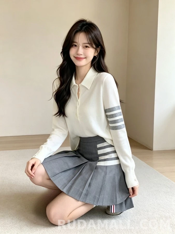톰브라운 톰브라운 스트라이프 울 니트 폴로 셔츠 상세 이미지