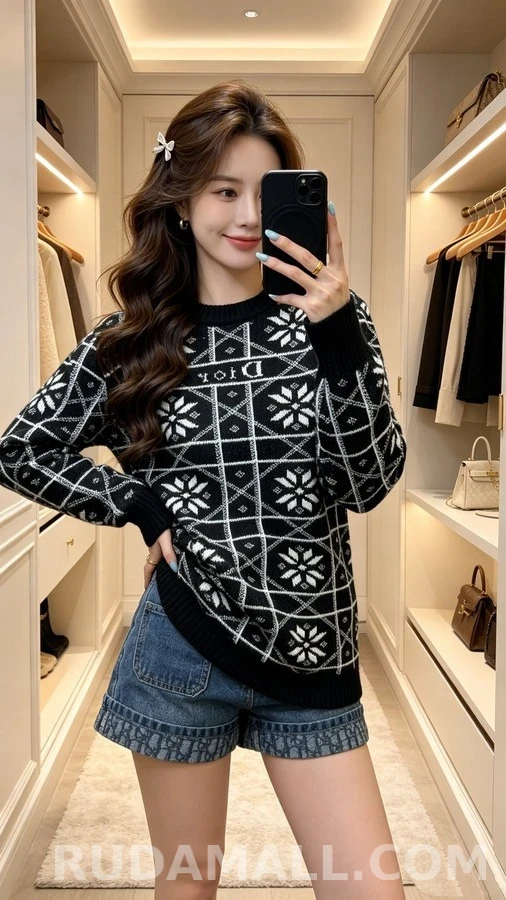 디올 디올 설화 자카드 라운드넥 니트 상세 이미지