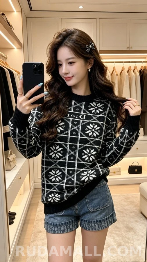 디올 디올 설화 자카드 라운드넥 니트 상세 이미지