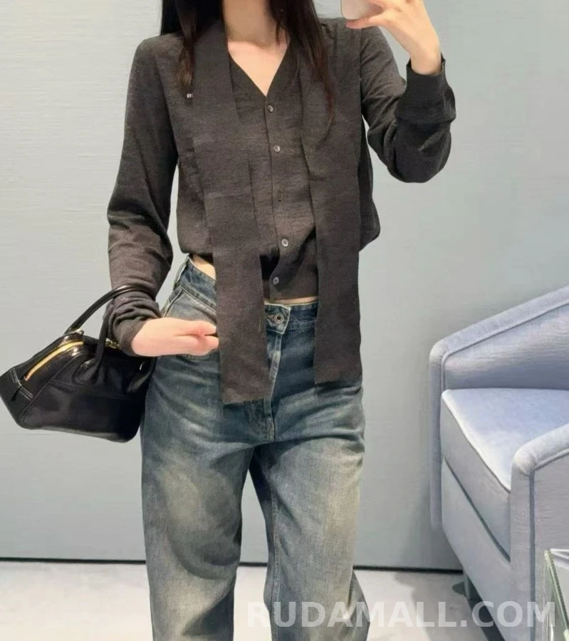 미우미우 미우미우 보우타이 울 니트 가디건 상세 이미지