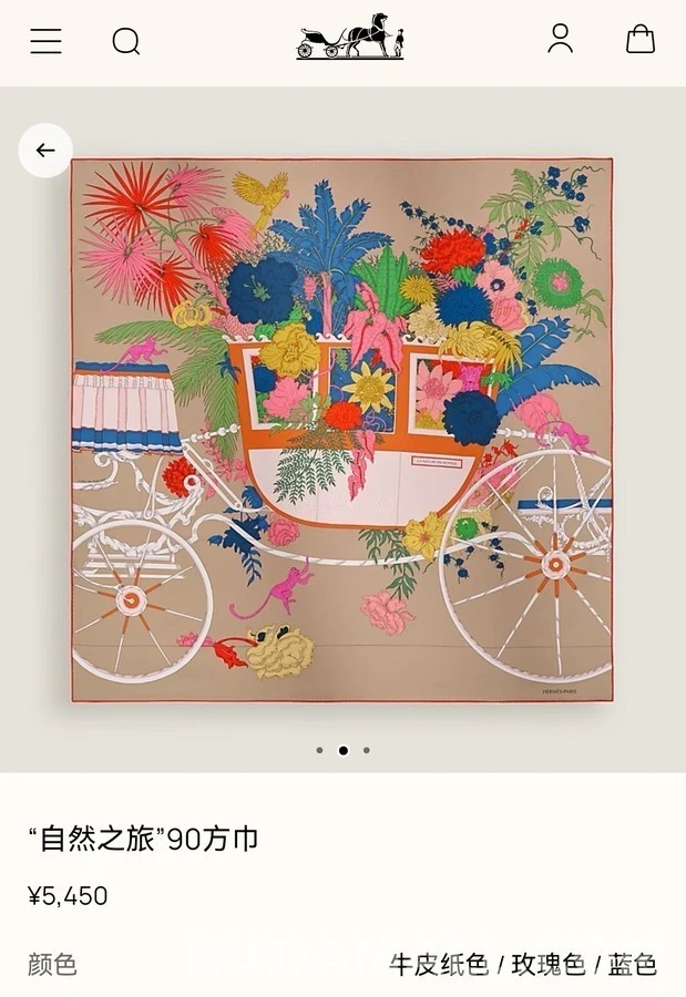 에르메스 에르메스 자연의 여행 플라워 실크 스카프 상세 이미지