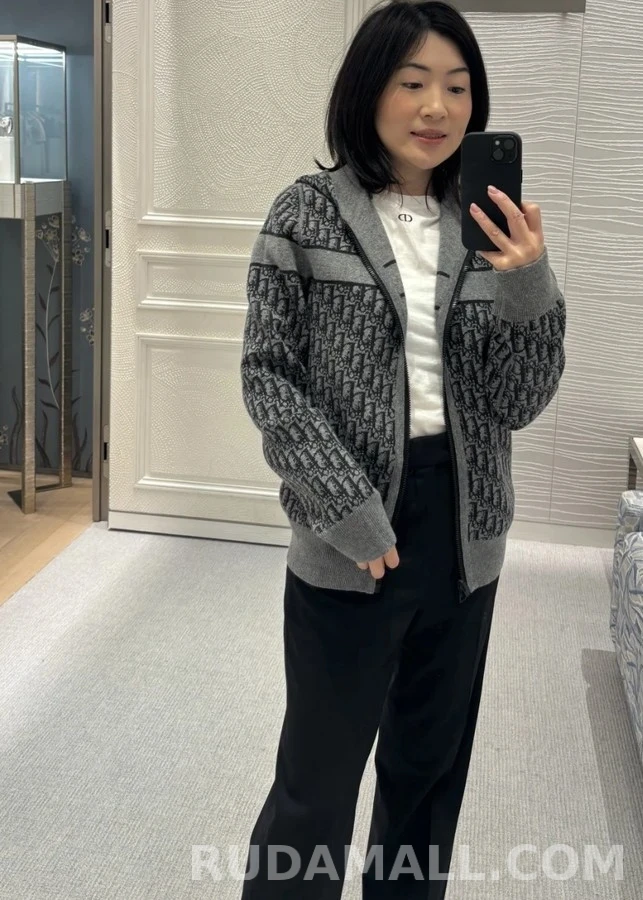 디올 디올 오블리크 라인 배색 캐시미어 후드 집업 니트 상세 이미지