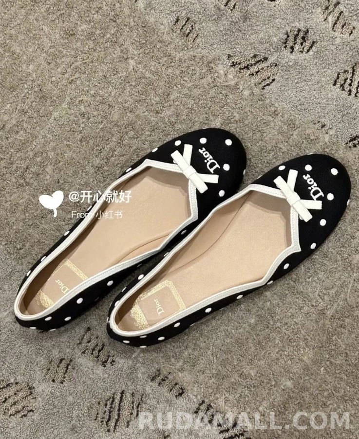 디올 디올 물방울무늬 리본 발레리나 플랫 상세 이미지
